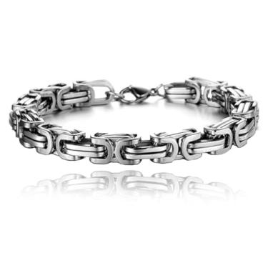 Imagem de Hclian Pulseira masculina - Pulseira de corrente bizantina de aço inoxidável para homens, joias presentes para pai, avô, marido