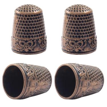 Imagem de Seimneire Dedais de metal para costura à mão, protetores de ponta dos dedos, acessórios de almofada de dedais para tricô bordado, quilting, artesanato DIY - Latão