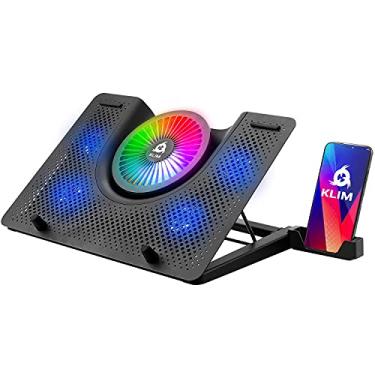 Imagem de KLIM Nova almofada de resfriamento para laptop RGB – Nova – Cooler para laptop para jogos com suporte para telefone – Suporte silencioso para laptop com ventilador – Compatível com ventilador de até