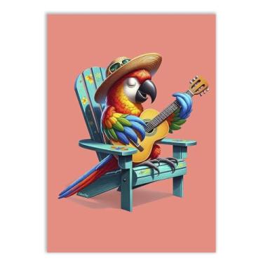 Imagem de Placa Decorativa Engraçado Arara Tocando Violão Ilustração Decoração Poster Quarto Sala
