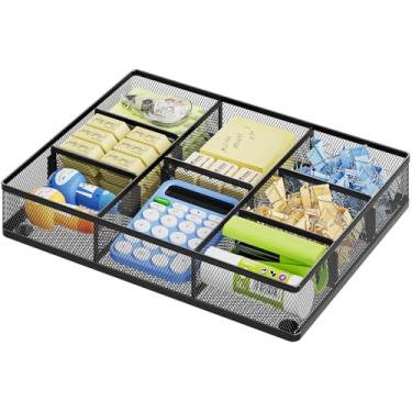 Imagem de Marbrasse Organizador de gaveta de mesa, bandeja organizadora de gaveta de malha de metal com 5 compartimentos ajustáveis, organizadores de mesa e acessórios para casa, escritório, cozinha, maquiagem