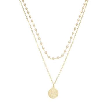 Imagem de Colar de pérolas medalha são bento folheado a ouro 18k - PIUKA, Ouro 1