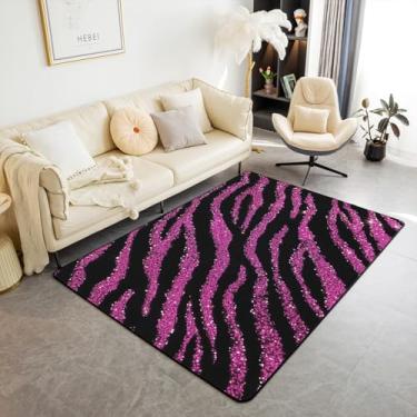 Imagem de jejeloiu Tapete de zebra para sala de estar e quarto, tapete decorativo com listras rosa choque 7,5 x 12,5 cm, para meninos, meninas, adolescentes, glitter, feminino, masculino, estampa de animais