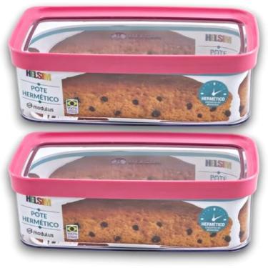 Imagem de Potes Herméticos para Bolo, Acrílico Transparente Helsim 1,5 Litros, Kit com 2 Unidades (Rosa)