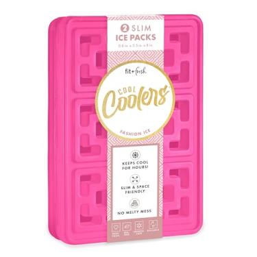 Imagem de Cool Coolers GG Fashion Ice da Fit + Fresh, pacote com 2 blocos de gelo para lancheiras, pacotes de freezer para refrigeradores, rosa choque