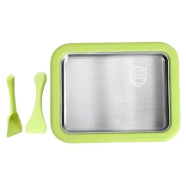 Imagem de ＫＬＫＣＭＳ Máquina de sorvete, placa fria para sorvete, faça você mesmo, máquina de iogurtes prática e portátil com 2 espátulas para sorvete cremoso de iogurte, Verde