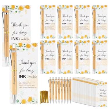 Imagem de Conjunto de 48 presentes de agradecimento de formatura de funcionários em massa – canetas de bambu inspiradoras com cartões de agradecimento, presentes de motivação para professores, colegas de