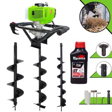 Imagem de Perfurador À Gasolina Menegotti MPS52 52cc 1,8HP 9.000rpm P/ Construção Civil e Mourões Com Brocas 80x10cm, 80x15cm e 80x20cm + EXTRA ÓLEO TOYAMA 2T