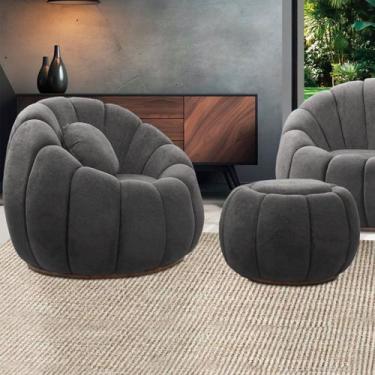 Imagem de Poltrona Decorativa Orgânica Giratória com Puff Cloud Bouclê Cinza Esc
