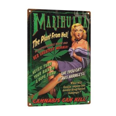 Imagem de Placa de metal 420 pôster de filme de maconha Cannabis pin-up menina decoração garagem arte de parede 40,64 x 30,48 cm placa de latão