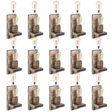 Imagem de Kit 15 Arandelas Barril Delenha Decor Rústico + Lâmpadas