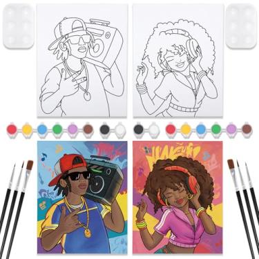 Imagem de VOCHIC Pacote com 2 kits de pintura e sip para adultos tela pré-desenhada para pintar casais pintura kit de festa conjunto de arte em tela para encontros noturnos, dia dos namorados (casal de música
