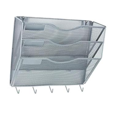 Imagem de Milageto Organizador de documentos de arquivo de montagem na parede revistas carta rack 3 camadas multifuncional para classificar catálogos de literatura pasta, Prata