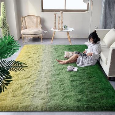 Imagem de DweIke Tapetes Luxuosos Modernos 1,2 m x 1,8 m para Sala de Estar, Quarto, Casa - Tapete Verde Grama, Fofo para Quarto de Meninas e Crianças - Atualizado, Retangular, Colorido, Gradiente
