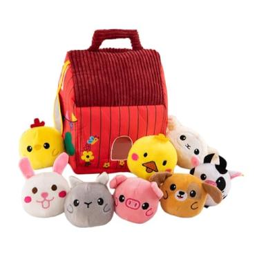 Imagem de Fenteer Animais de fazenda de pelúcia, conjunto de casa de animais, desenho animado, fazenda, animais de pelúcia, brinquedos sensoriais para bebês, presentes