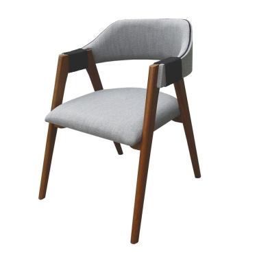 Imagem de Cadeira Laura em Madeira Maciça de Eucalipto Verniz Imbuia Rust Linho Detalhes em Corda Marrom/Cinza