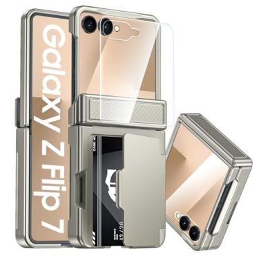 Imagem de CENMASO Capa carteira com suporte de cartão para Samsung Galaxy Z Flip 7 [bloqueio RFID] e proteção de dobradiça e protetor de tela HD, capa robusta para celular à prova de choque para Z Flip 7