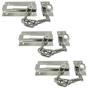 Imagem de Kit 3 Fecho Pega Ladrão Aço Com Corrente 88Mm X 25Mm Portas