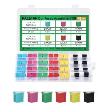 Imagem de Kit sortido de perfil baixo de 48 peças - Fusíveis de lâmina de carro de baixo perfil em forma de caixa (20A, 30A, 40A, 50A, 60A, 80A) para caminhões, carros e SUV, barco