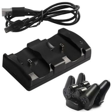 Imagem de Base de carregamento para PS3 PlayStation 3 Dual Controller Charger PS3/Move Docking Station com indicador de luz LED e cabo de carregamento USB