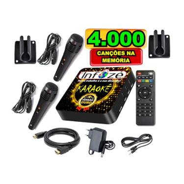 Imagem de Karaoke 4.000 Cancões 2 Microfones Com Lista No Celular Pdf pontuação no final e cabo de audio versão Ouro Infozé Karaoke