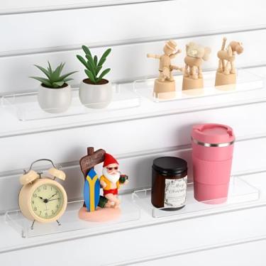 Imagem de Yalikop 4 prateleiras de slatwall, organizador de prateleiras de acrílico transparente de 25 x 10 cm, acessórios para pendurar na parede para exibição de varejo, garagem, casa, lojas de sapatos