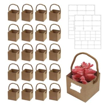 Imagem de Crapyt 20 sacos de embrulho de suculentas com 2 adesivos, 6,5 cm × 6,5 cm × 6,5 cm caixa de papel Kraft marrom para plantas, embalagem de presente suculenta a granel para casamentos, festas
