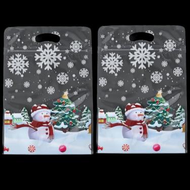 Imagem de SOFPLATE 50 unidades de sacos de Natal com fecho de zíper de 21 x 15 cm, sacos de plástico PET pequenos resseláveis coloridos de boneco de neve autovedáveis para doces de Natal, lembrancinhas de festa