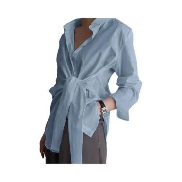 Imagem de Blusa Feminina Branca - Manga Longa, Decote em Renda e Detalhe Ruched,