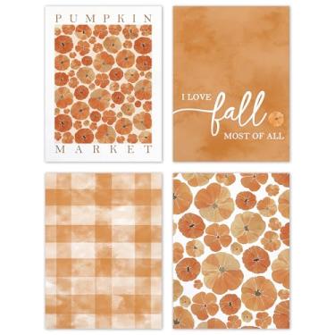 Imagem de TLESKE Orange Fall Pumpkins Market Pôsteres Impressões Sem Moldura Conjunto de 4, Impressões de Arte de Parede Estética de Outono para Dormitório Quarto Sala de Estar, I Love Fall Most of All Pictures