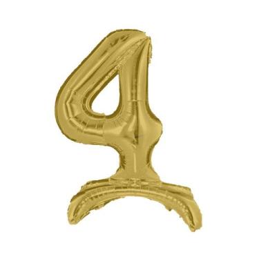 Imagem de Balão Número Gigante Dourado Com Base Para Chão 75 Cm - PartiuFesta