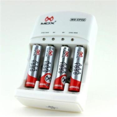 Imagem de Carregador com 4 Pilhas AAA Palito 1000mAh Bivolt MO-CP52 - MOX