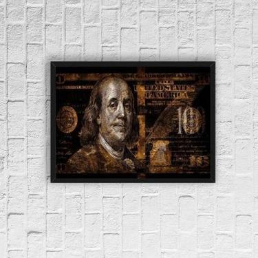 Imagem de Quadro Decorativo Nota De Dólar Dourada 45X34 Moldura Preto - Quadros 