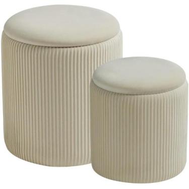 Imagem de Conjunto otomano BLEXA redondo com armazenamento estofado em veludo br