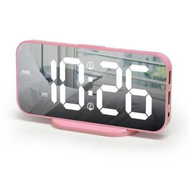 Imagem de Despertador digital ALANAS Dual Alarms com Snooze 2 USB rosa