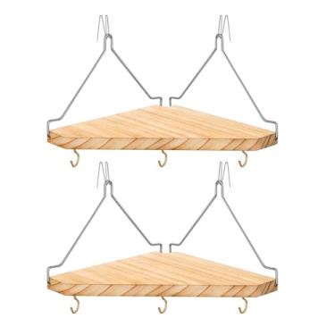 Imagem de Prateleira de canto de cubículo de parede de tecido com ganchos para decoração de trabalho, prateleira organizadora de cubículos de madeira com cabides, acessórios de cubículo para mulheres e homens