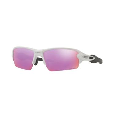 Imagem de Oakley Óculos de sol masculinos Oo9271 Flak 2.0 Low Bridge Fit retangular, Branco polido em cinza/Prizm Golf, 61 mm