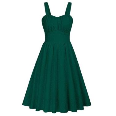 Imagem de Vestido Belle Poque Vintage sem mangas de algodão evasê verde escuro