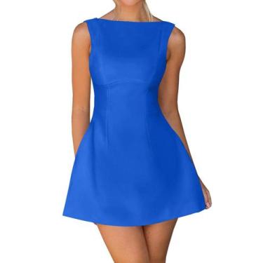 Imagem de Vestido OWIN sem mangas com gola de barco A Line Cocktail azul royal X