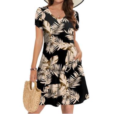 Imagem de Vestido Zeagoo Floral de Algodão de Manga Curta A Line para Mulheres