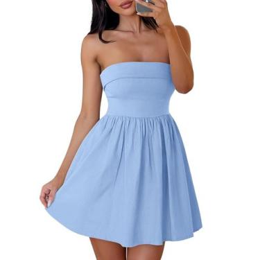 Imagem de Vestido ZESICA Summer Strapless Mini 2025 Off Shoulder Blue