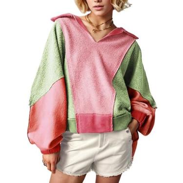 Imagem de Moletom feminino Yimoon, pulôver de lã com decote em V, colorido