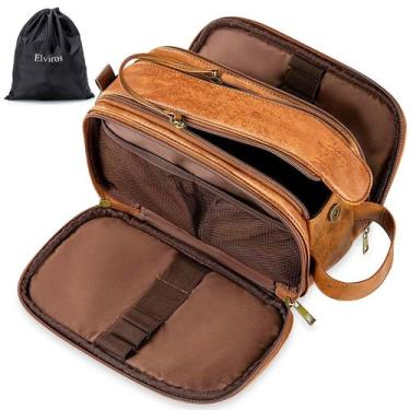 Imagem de Bolsa de higiene Elviros Large Travel Shaving Dopp Kit Brown