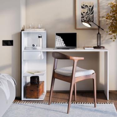 Imagem de Mesa Escrivaninha Euro Para Home Office E Quarto Com Gaveta E Prateleiras