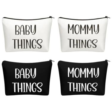 Imagem de SilTriangle Conjunto de 4 peças de bolsas de lona para mamãe e bebê em preto e branco com zíper, bolsa de presente para novas mães e grávidas
