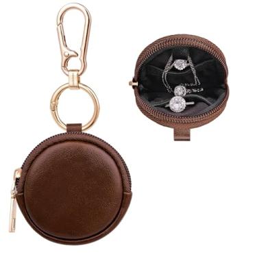 Imagem de LUCKINEE Bolsa de anel portátil de joias, mini caixa de anel com chaveiro, estojo de armazenamento de colar de brinco pequeno para viagem, porta-joias portátil para mulheres, homens e meninas