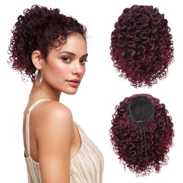 Imagem de PEACOCO Extensão de rabo de cavalo com cordão de 30 cm curto afro puff kinky cacheado rabo de cavalo para cabelo sintético afro-americano extensões de cabelo para mulheres (T1B/BUG)