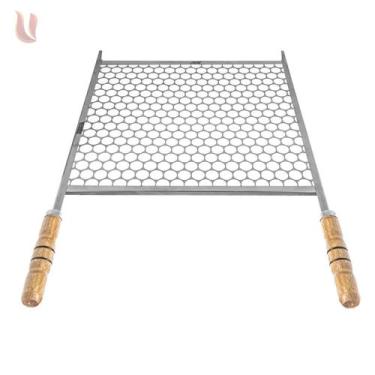 Imagem de Grelha inox Cabo de Madeira para Churrasqueira Alvenaria - Grill Viana