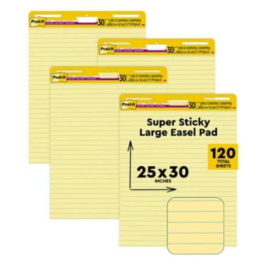 Imagem de Post-it Bloco de cavalete super pegajoso, folhas de 63,5 x 76,2 cm, papel amarelo com linhas, 30 folhas/bloco, 4 blocos/pacote, ótimo para professores e estudantes virtuais (561 VAD 4PK)