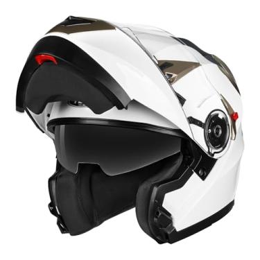 Imagem de Capacete YEMA unissex adulto motocicleta modular DOT aprovado YM-925 motocicleta Casco Moto Street Bike Racing capacete com viseira solar Bluetooth espaço para jovens homens e mulheres (branco, GGG)